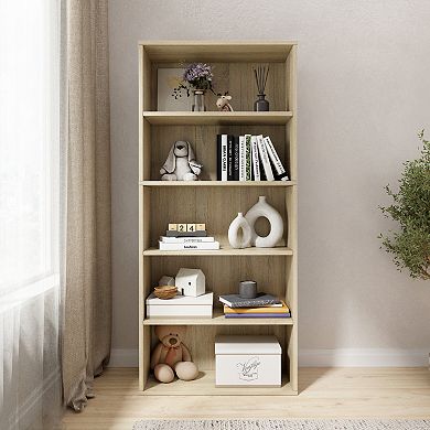 52.83 in. Tall Wood 5-Shelf Etagere Bookcase with Adjustable Shelves