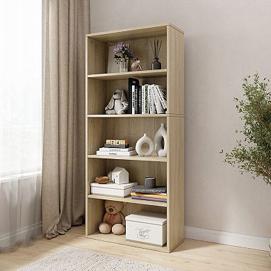 52.83 in. Tall Wood 5-Shelf Etagere Bookcase with Adjustable Shelves