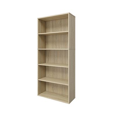 52.83 in. Tall Wood 5-Shelf Etagere Bookcase with Adjustable Shelves