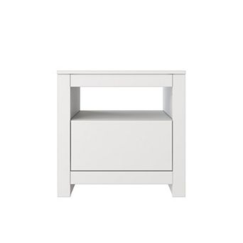 22.4 in White Rectangle Wood End Table with 1 Drawer