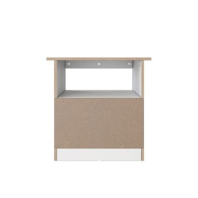22.4 in. White Rectangle Wood End Table with 1 Drawer