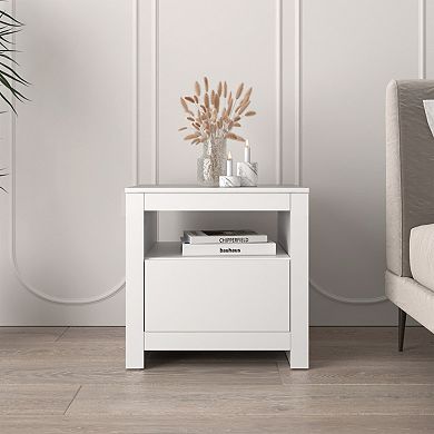 22.4 in. White Rectangle Wood End Table with 1 Drawer
