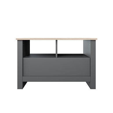 31 in. Natural Oak Rectangle Wood Coffee Table with 2 Drawers