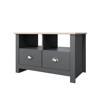 31 in. Natural Oak Rectangle Wood Coffee Table with 2 Drawers