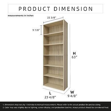 63.23 in. Tall Wood 6-Shelf Etagere Bookcase with Adjustable Shelves