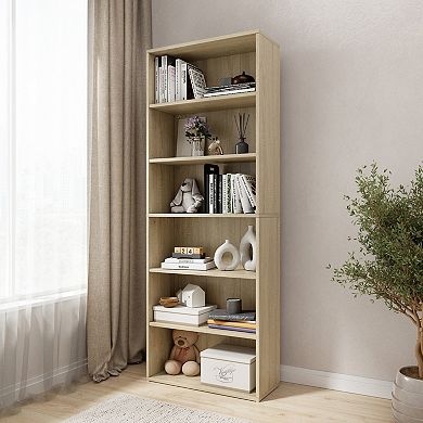 63.23 in. Tall Wood 6-Shelf Etagere Bookcase with Adjustable Shelves