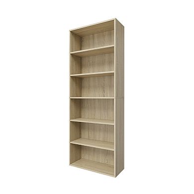 63.23 in. Tall Wood 6-Shelf Etagere Bookcase with Adjustable Shelves