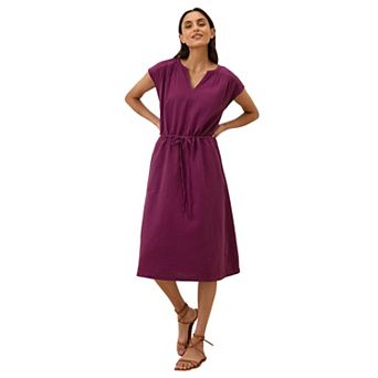 Coastal Double Gauze Tie Waist Midi Dress Made With Organic Cotton