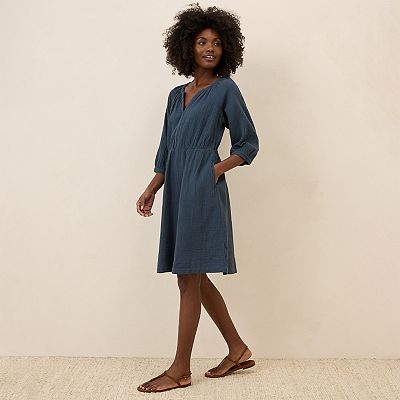 peasant dress blue Nesanet Peasant Dress - Zafi Navy, With Palm Print - Size S - Made in Africa