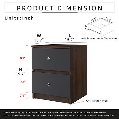 15.74 in. Rectangle Wood End Table with 2 Drawers