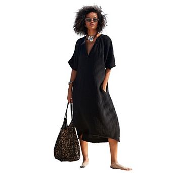 Swimsuits for All Women's Cotton Gauze High-Low Sun Dress Cover Up