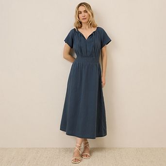 Coastal Double Gauze Boho Midi Dress Made With Organic Cotton