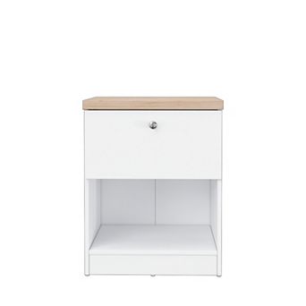 15.74 in White and Natural Oak Rectangle Wood End Table with 1 Drawer