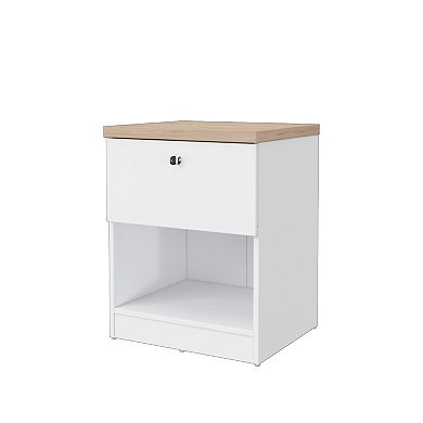 15.74 in. White and Natural Oak Rectangle Wood End Table with 1 Drawer