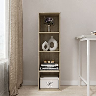 41.93 in. Tall Wood 4-Shelf Etagere Bookcase with Adjustable Shelves