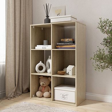 34.96 in. Tall Wood 3-Shelf Etagere Bookcase