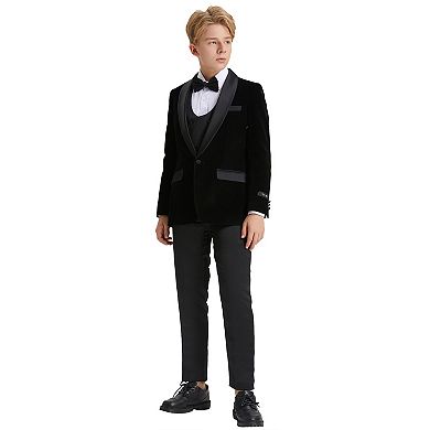 Boys Velvet 5pc Suit Set w/ Dress Shirt & Bowtie