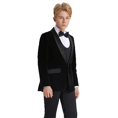 Boys Velvet 5pc Suit Set w/ Dress Shirt & Bowtie