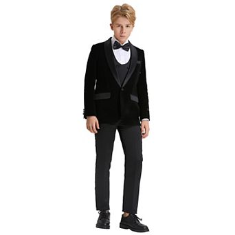 Boys Velvet 5 pc Suit Set w/ Dress Shirt & Bowtie