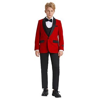 Boys Velvet 5 pc Suit Set w/ Dress Shirt & Bowtie
