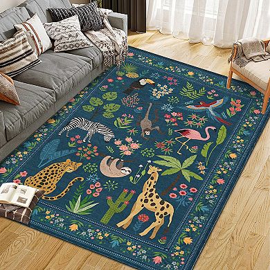 Insect Botanical Washable Area Rugs, Vintage Floral Boho Carpet for Living Room Nursery Hallway