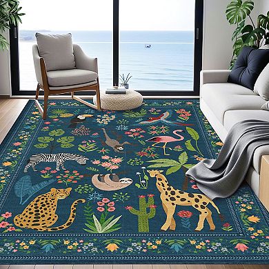 Insect Botanical Washable Area Rugs, Vintage Floral Boho Carpet for Living Room Nursery Hallway