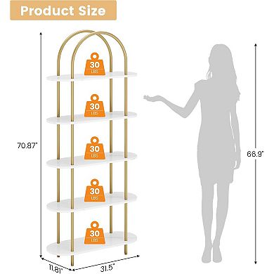 5-Tier Bookcase, Tall Metal Frame Open Bookshelf, Modern Storage Organizer for Living Room