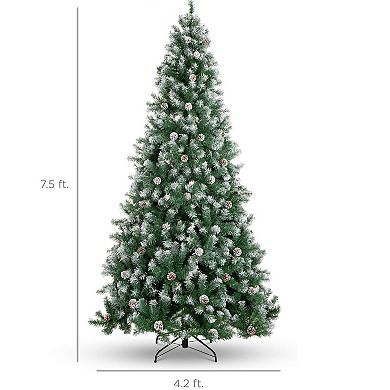 Pre-Lit Flocked Christmas Tree with Pine Cones, Full Natural Look Hinged Tree for Home & Office