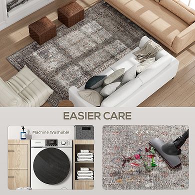 HOMCOM Area Rug 4x6, Machine Washable Rug for Living Room, Dark Mixed-Brown