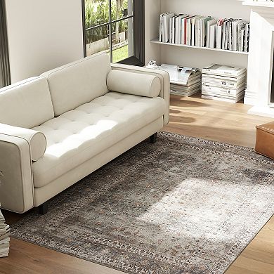 HOMCOM Area Rug 4x6, Machine Washable Rug for Living Room, Dark Mixed-Brown