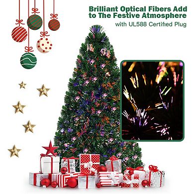 Gymax Fiber Optic 6'Artificial Christmas Tree PVC Material Metal Stand Holidy Decoration