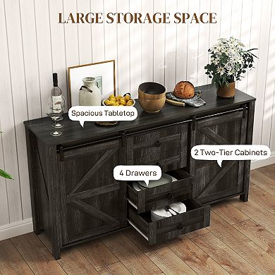 HOMCOM Farmhouse Sideboard Buffet Cabinet with Doors