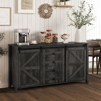 HOMCOM Farmhouse Sideboard Buffet Cabinet with Doors