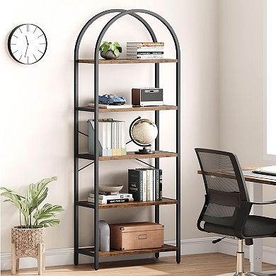 5-Tier Bookshelf, Tall Metal Frame Display Shelf, Modern Wood Storage for Living Room & Office