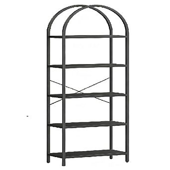 5 tier Bookshelf, Tall Metal Frame Display Shelf, Modern Wood Storage for Living Room & Office