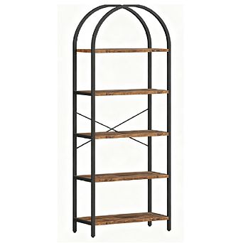 5 tier Bookshelf, Tall Metal Frame Display Shelf, Modern Wood Storage for Living Room & Office