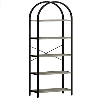 5 tier Bookshelf, Tall Metal Frame Display Shelf, Modern Wood Storage for Living Room & Office