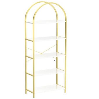 5 tier Bookshelf, Tall Metal Frame Display Shelf, Modern Wood Storage for Living Room & Office