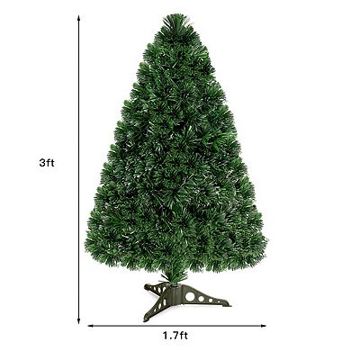 Gymax Pre-Lit 3' Artificial Christmas Tree Fiber Optic PVC Tips Plastic Stand