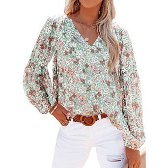 Women Dressy Casual Blouses Floral Boho Tops V Neck Lightweight Long Sleeve Shirts Fall Clothes