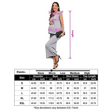 Womens Maternity 2 Piece Sweater Ribbed Knit Split Tank Tops Midi Skirt Knit Dresses Pregnancy Set