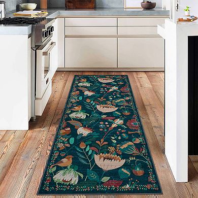 Washable Boho Bird Floral Jungle Vintage Area Rugs for Living Room Nursery Office Farmhouse Hallway