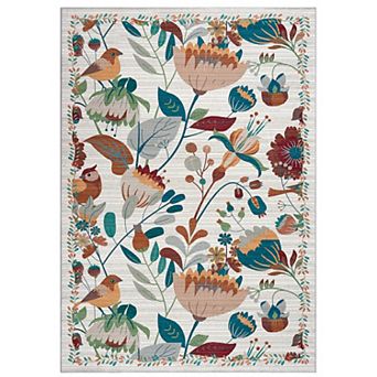 Washable Boho Bird Floral Jungle Vintage Area Rugs for Living Room Nursery Office Farmhouse Hallway
