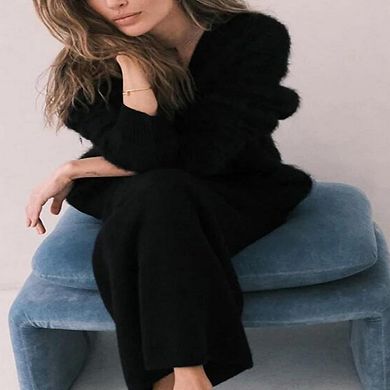 Fuzzy Cardigans for Women Slouchy V Neck Long Sleeve Button Down Oversized Casual Sweater