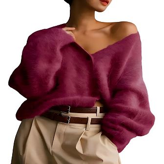 Fuzzy Cardigans for Women Slouchy V Neck Long Sleeve Button Down Oversized Casual Sweater