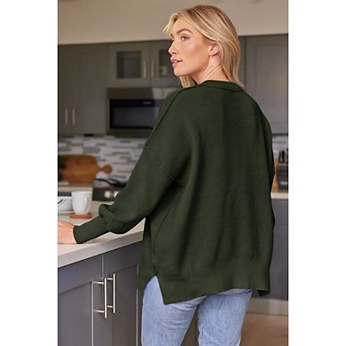 Womens Maternity Sweaters Long Sleeve Crew Neck Split Hem Casual Oversized Ribbed Knit Tunic Tops