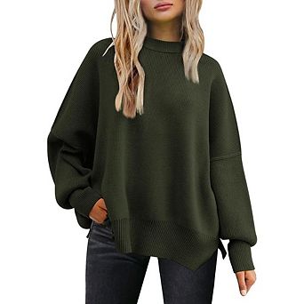Womens Maternity Sweaters Long Sleeve Crew Neck Split Hem Casual Oversized Ribbed Knit Tunic Tops