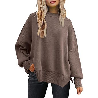 Womens Maternity Sweaters Long Sleeve Crew Neck Split Hem Casual Oversized Ribbed Knit Tunic Tops