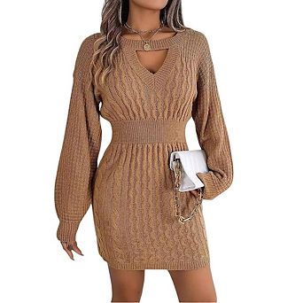 Womens Cable Knit Sweater Dress Long Sleeve Bodycon Mini Dresses Fall Winter Ladies Elegant Outfits