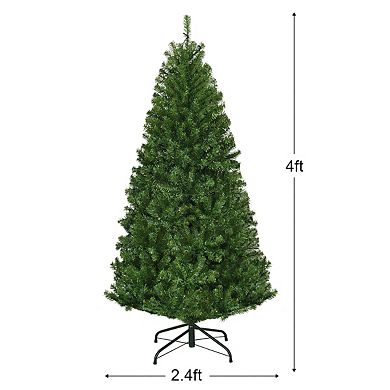 Gymax 4' Pre-Lit Artificial Christmas Tree Premium Hinged w/ 100 LED Lights & Stand